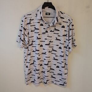 Waggle Men's Loon Print Athletic Golf Polo Size Large